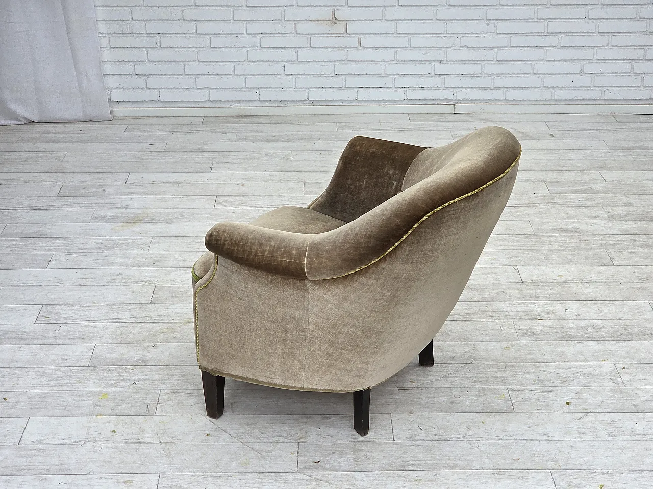 1960s, Danish armchair, original green furniture velour. 12