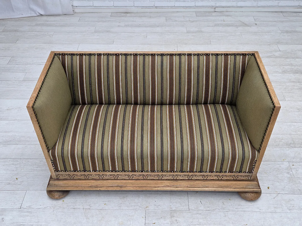 Danish 2-seater sofa striped green wool, 1950s 2