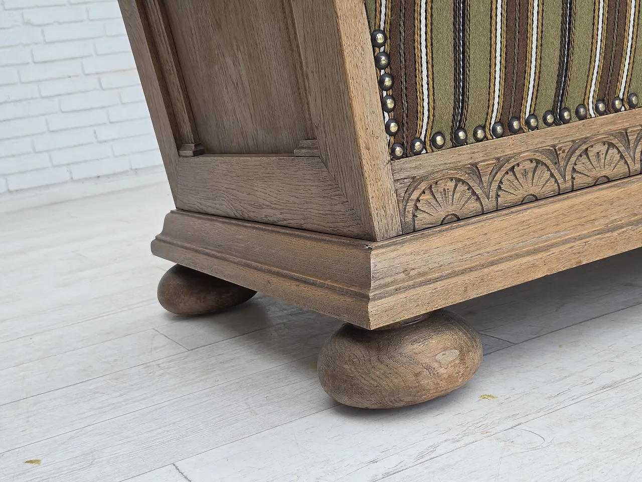 Danish 2-seater sofa striped green wool, 1950s 3