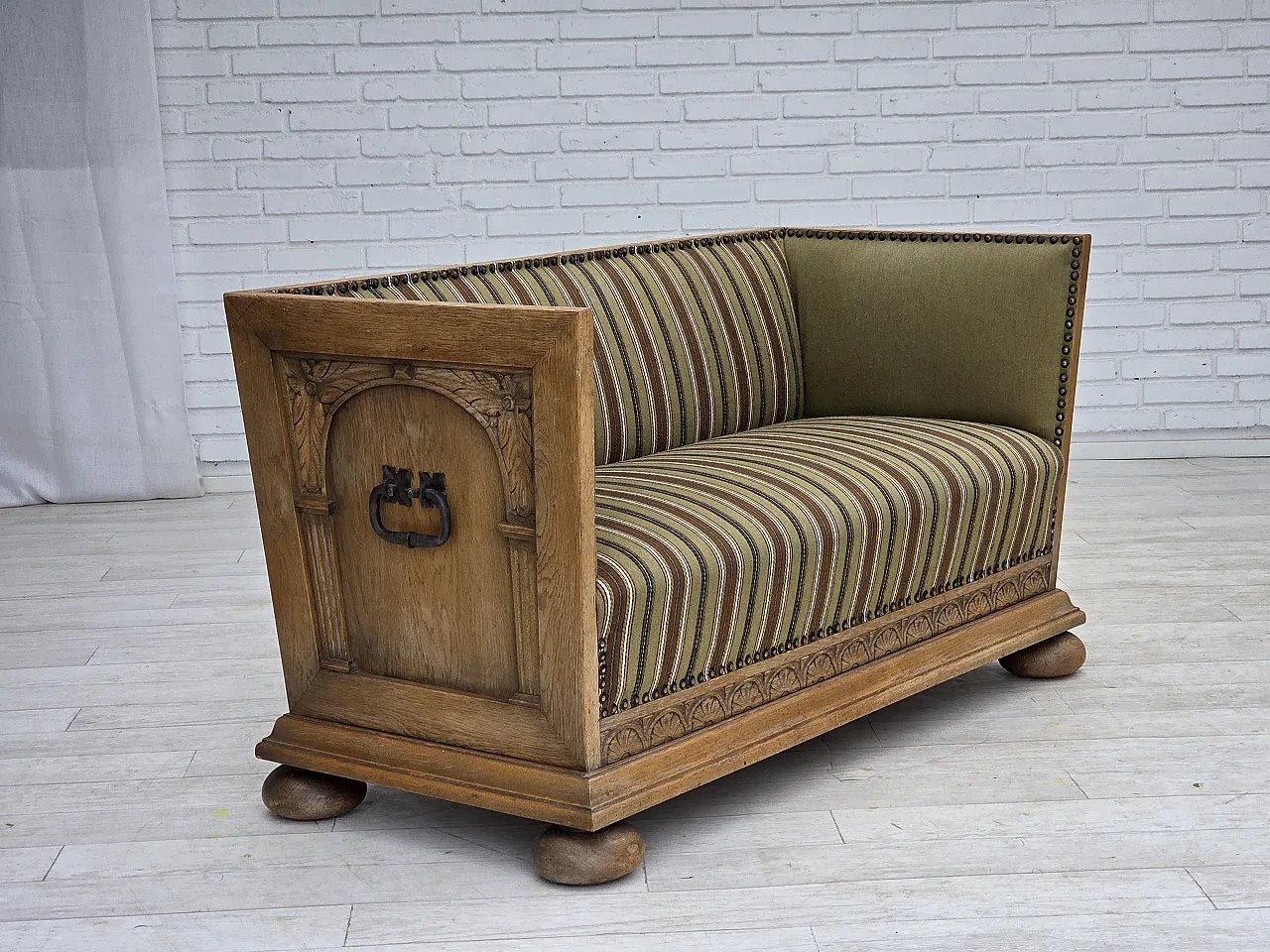 Danish 2-seater sofa striped green wool, 1950s 5