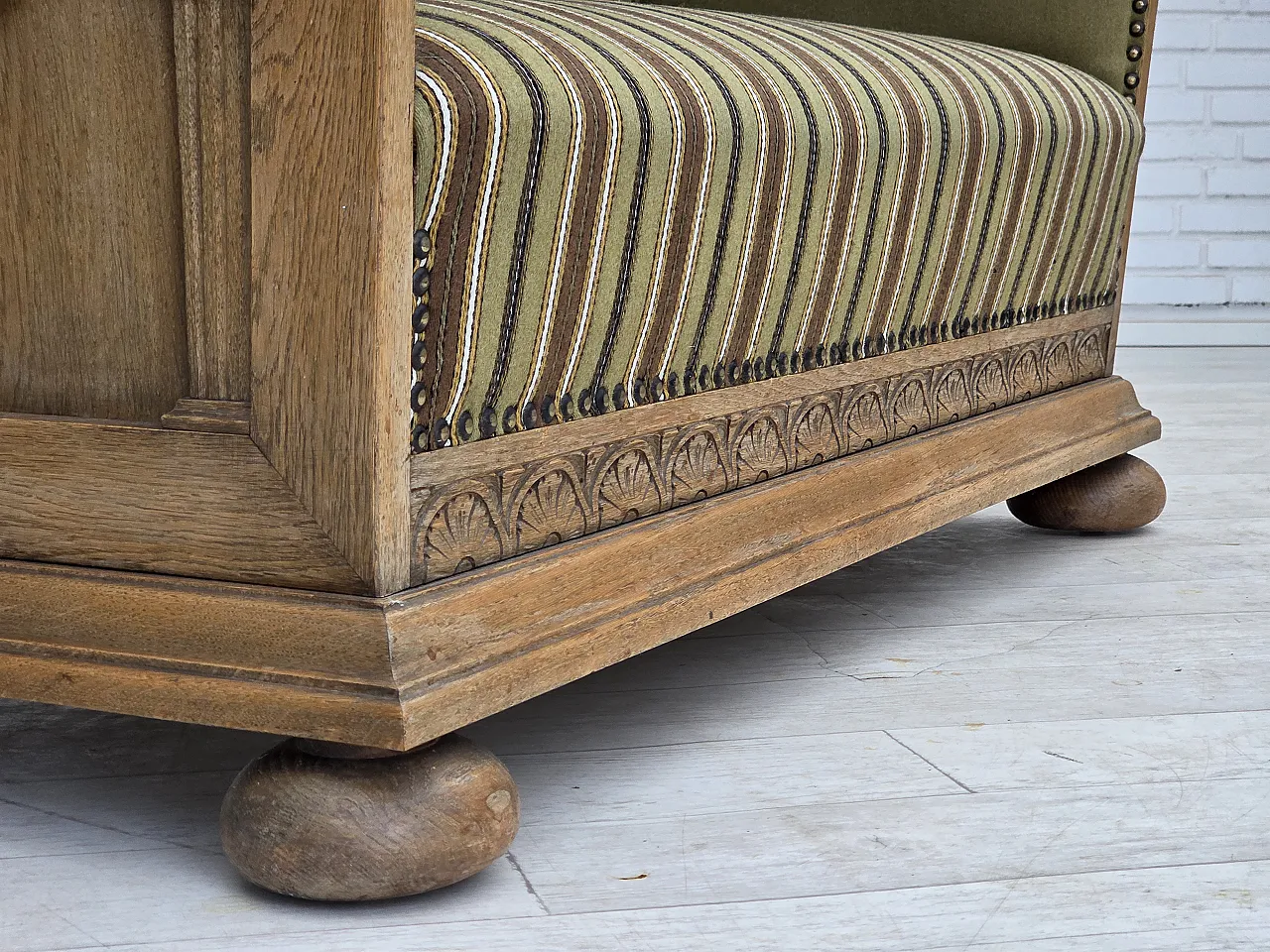 Danish 2-seater sofa striped green wool, 1950s 6