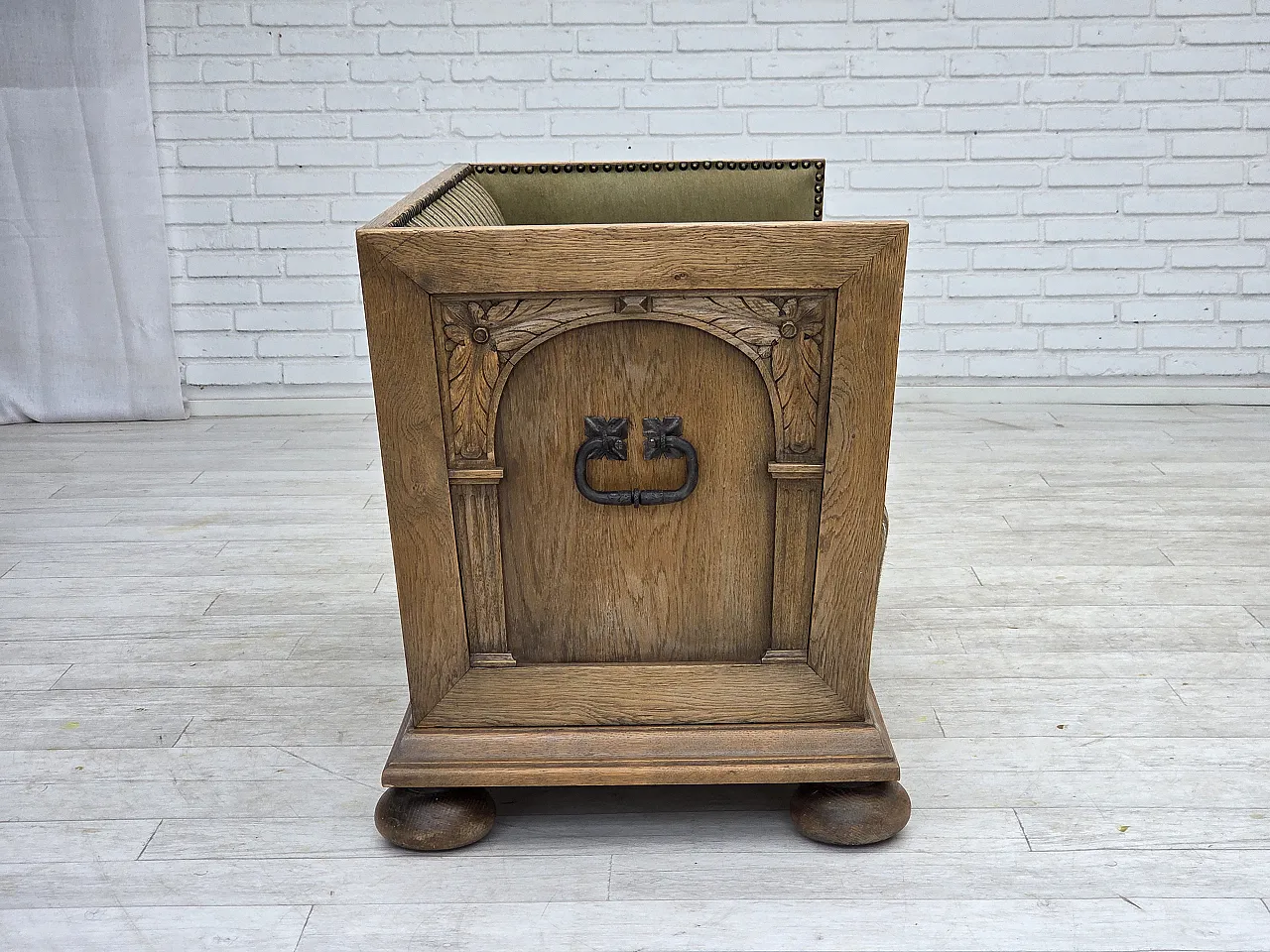 Danish 2-seater sofa striped green wool, 1950s 9