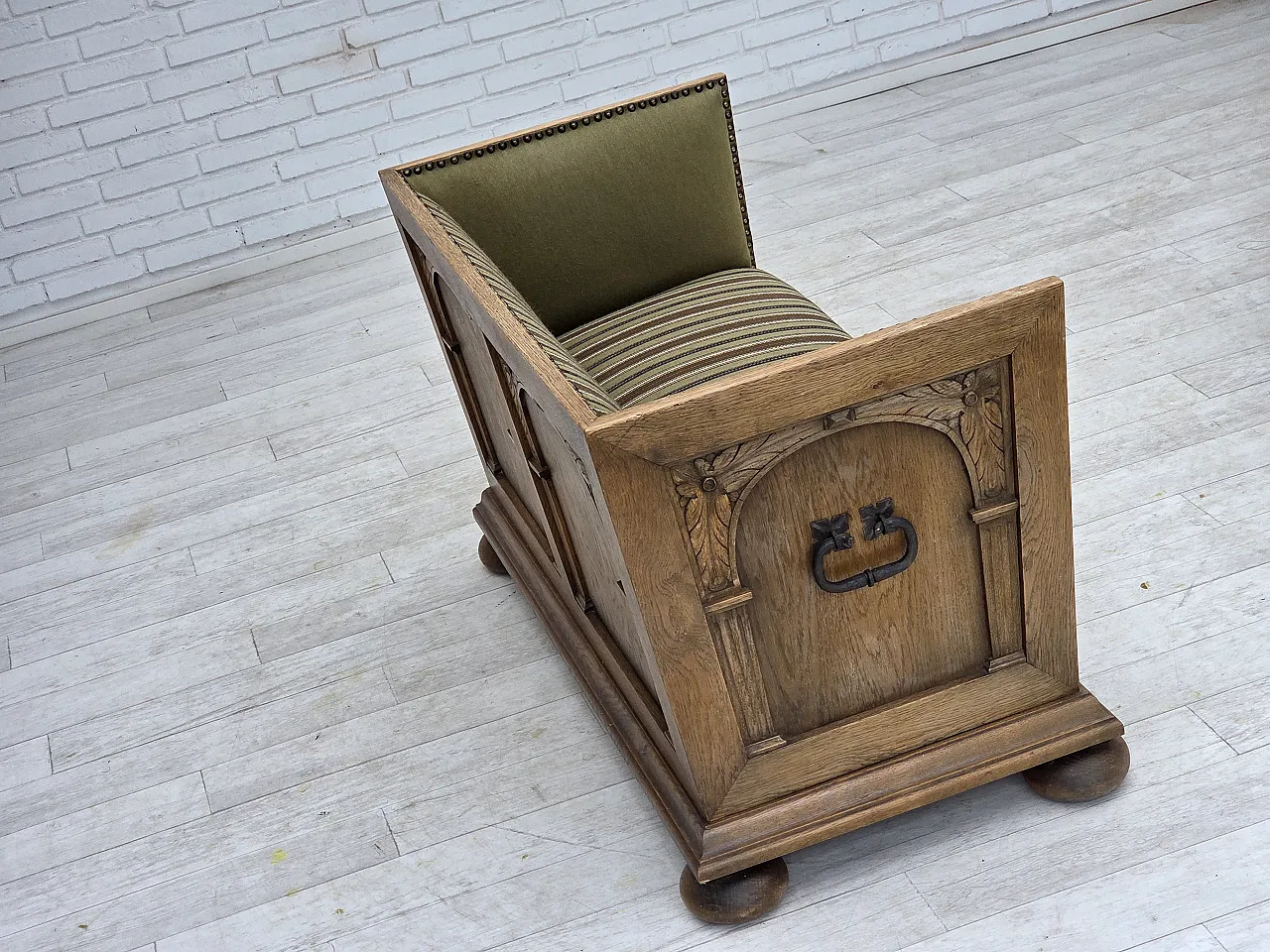 Danish 2-seater sofa striped green wool, 1950s 10