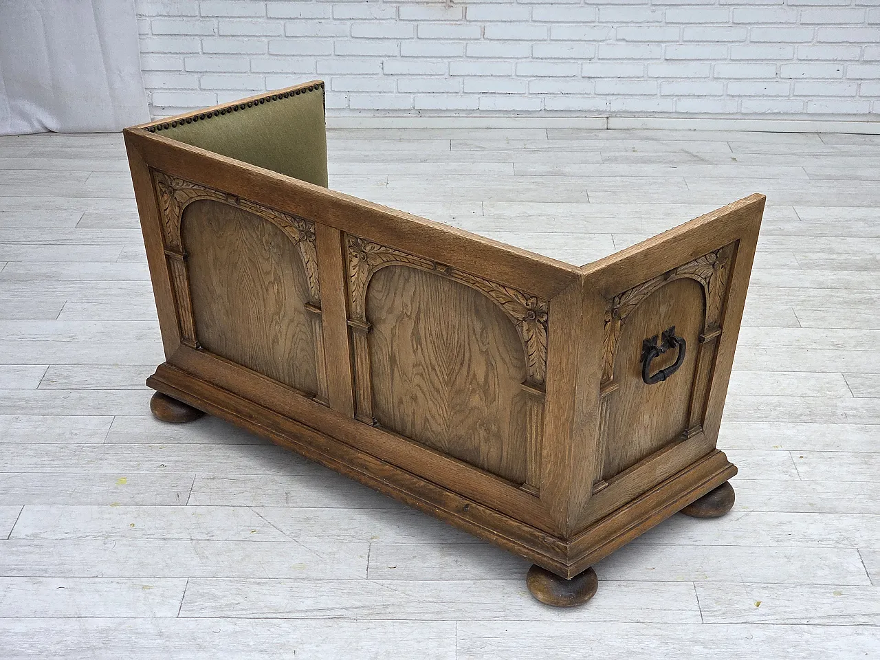 Danish 2-seater sofa striped green wool, 1950s 13