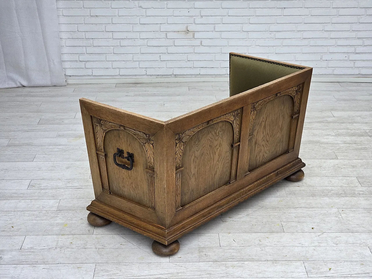 Danish 2-seater sofa striped green wool, 1950s 16