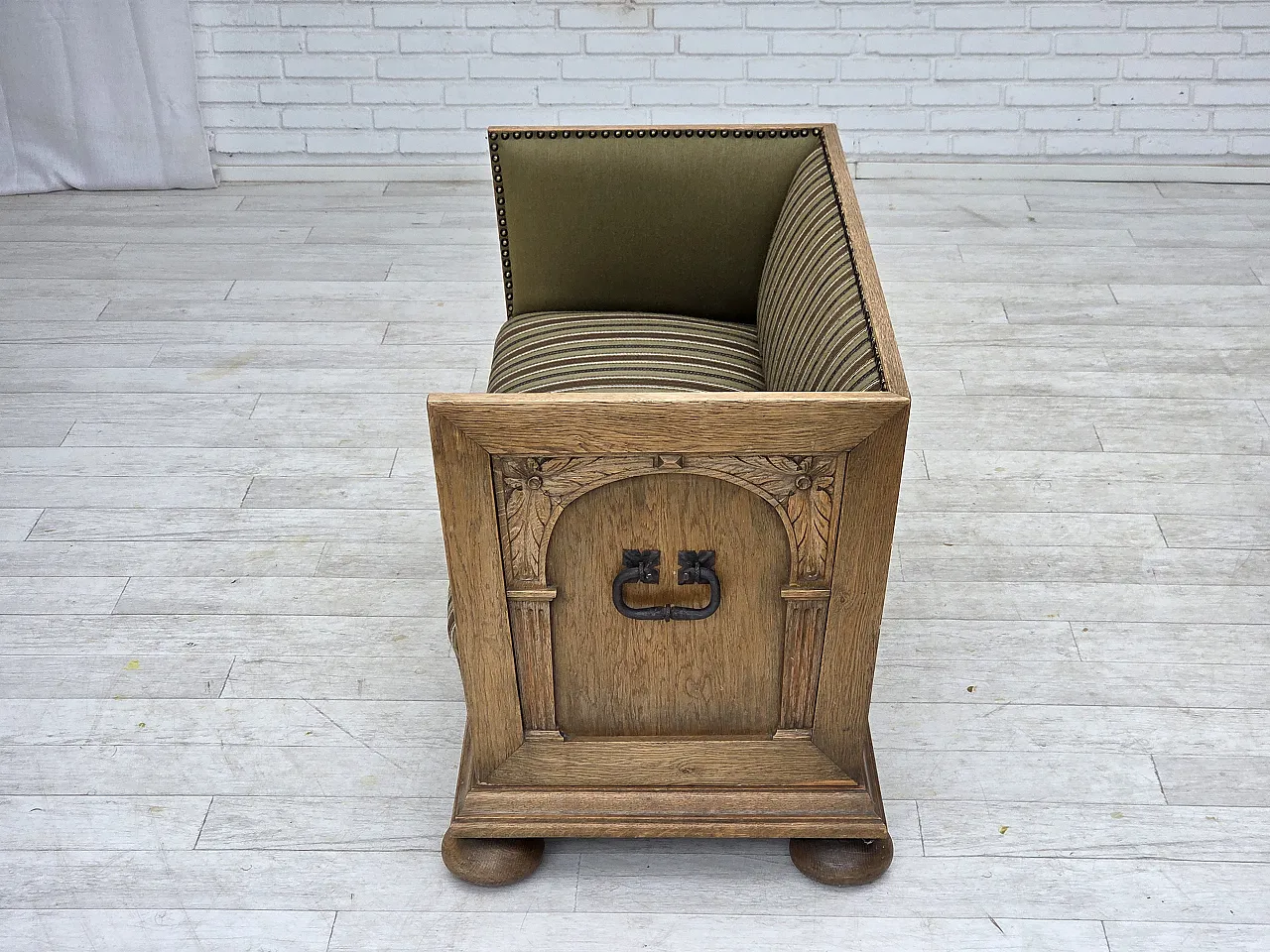 Danish 2-seater sofa striped green wool, 1950s 17