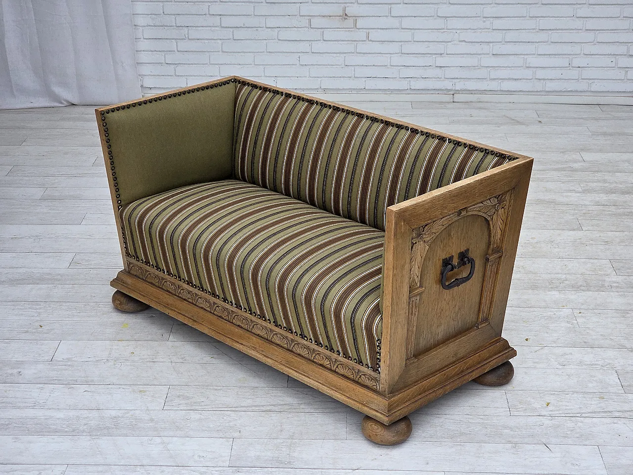 Danish 2-seater sofa striped green wool, 1950s 19