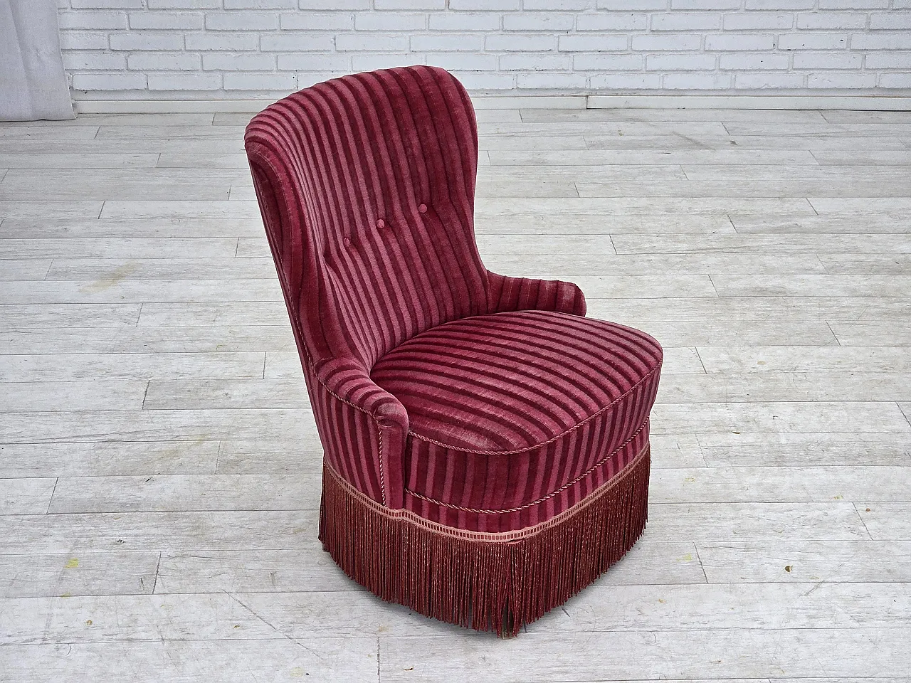 Danish armchair, striped red velour, 1960s 3