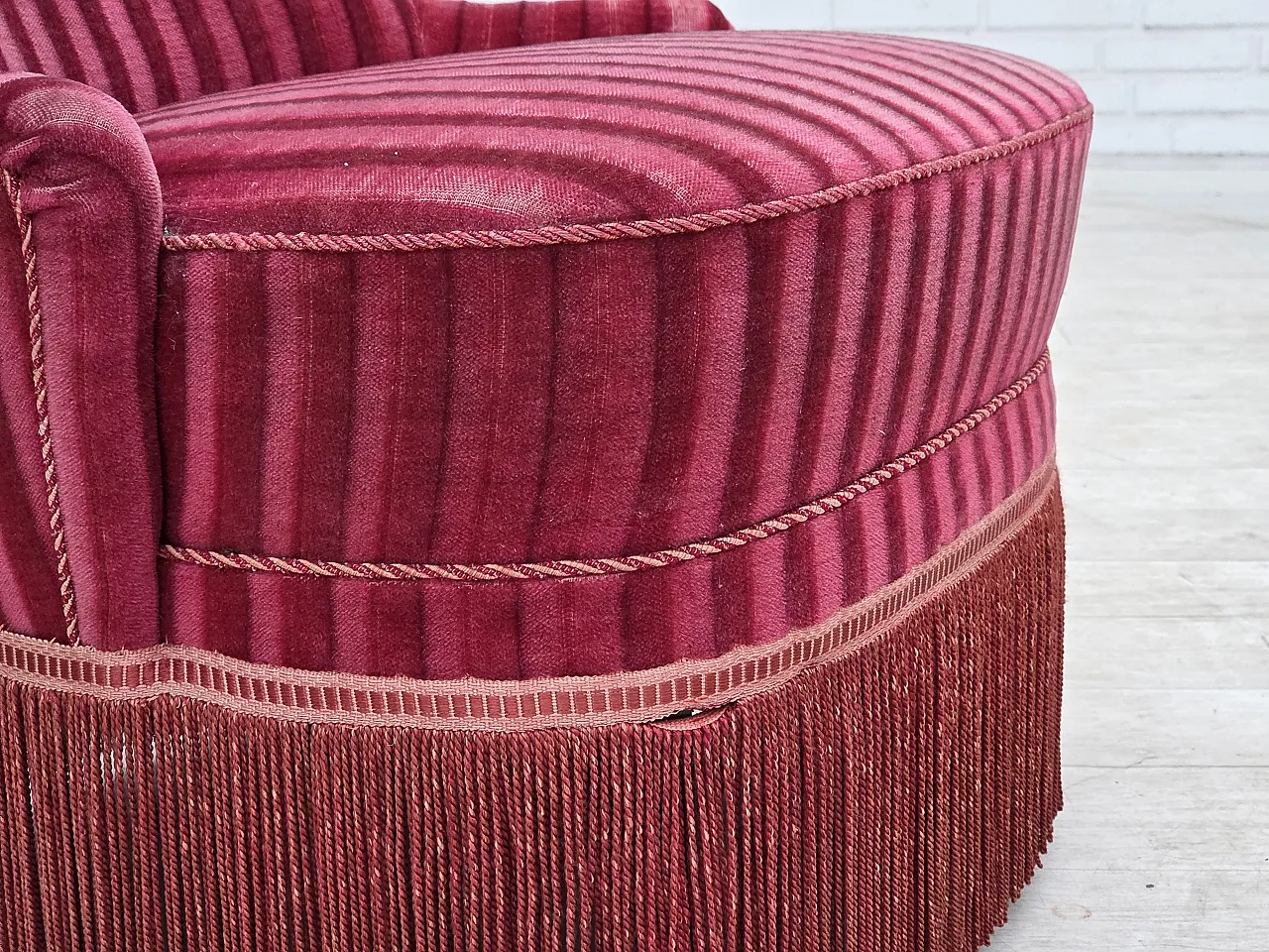 Danish armchair, striped red velour, 1960s 4