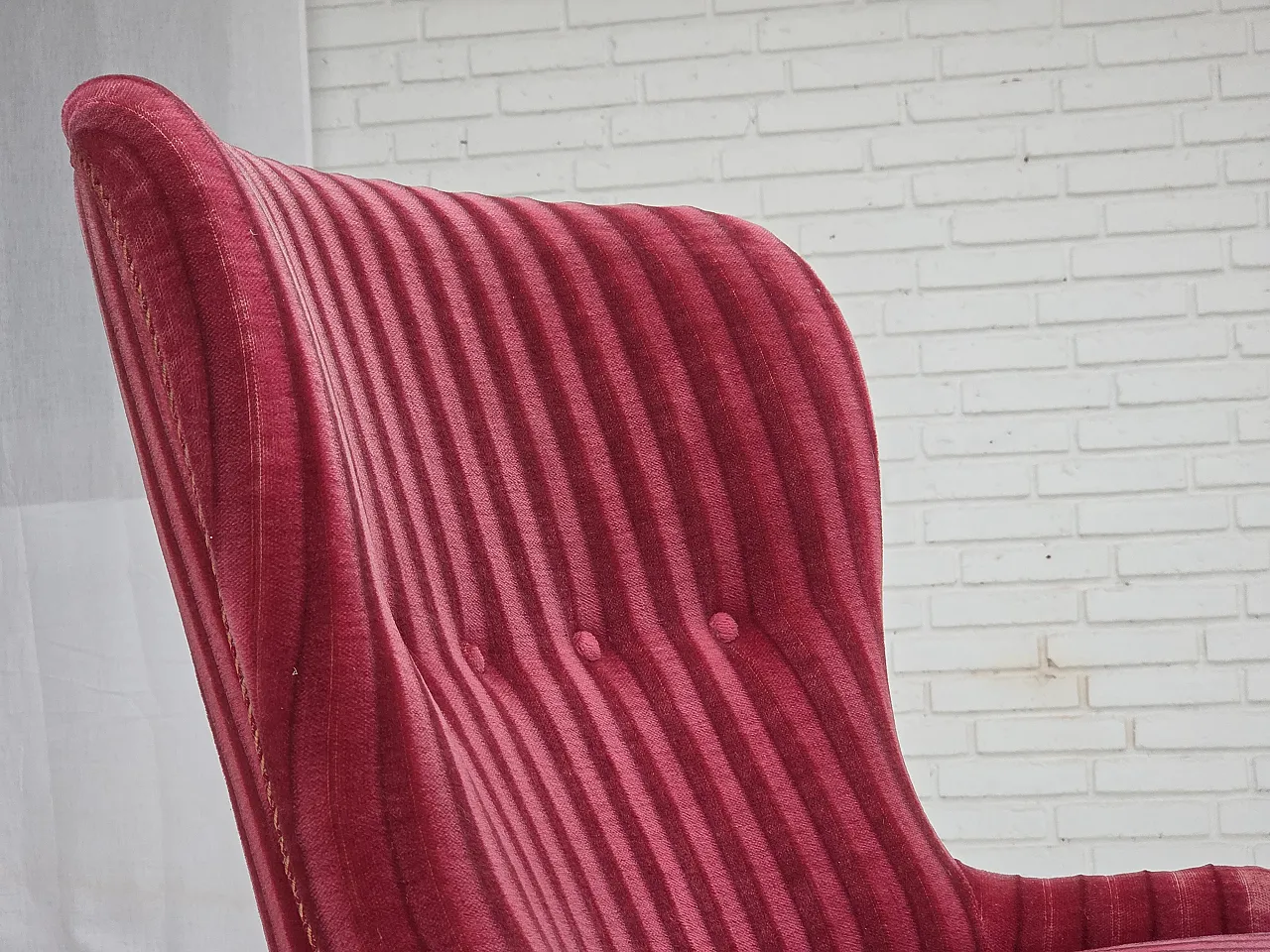 Danish armchair, striped red velour, 1960s 5