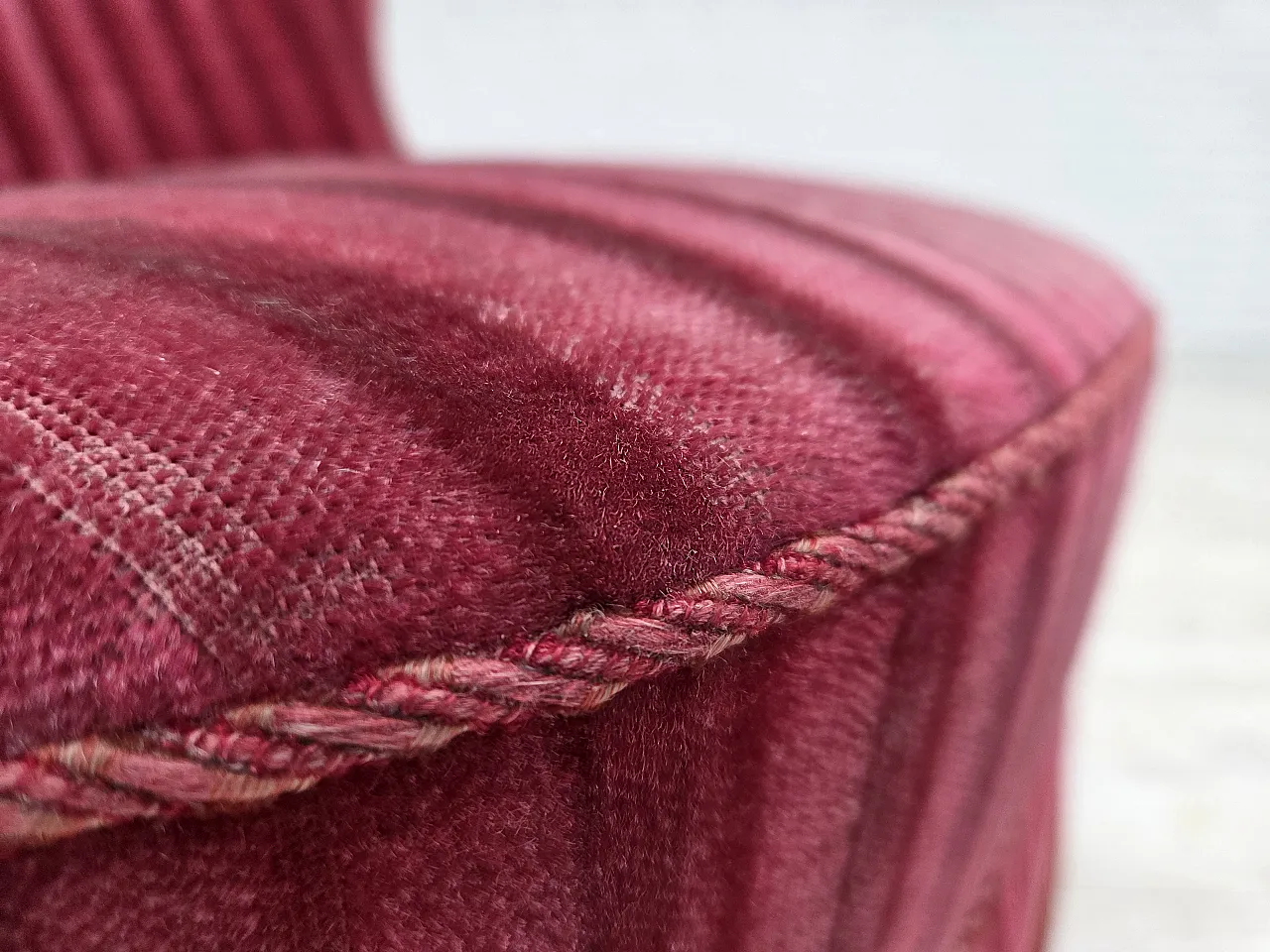 Danish armchair, striped red velour, 1960s 6