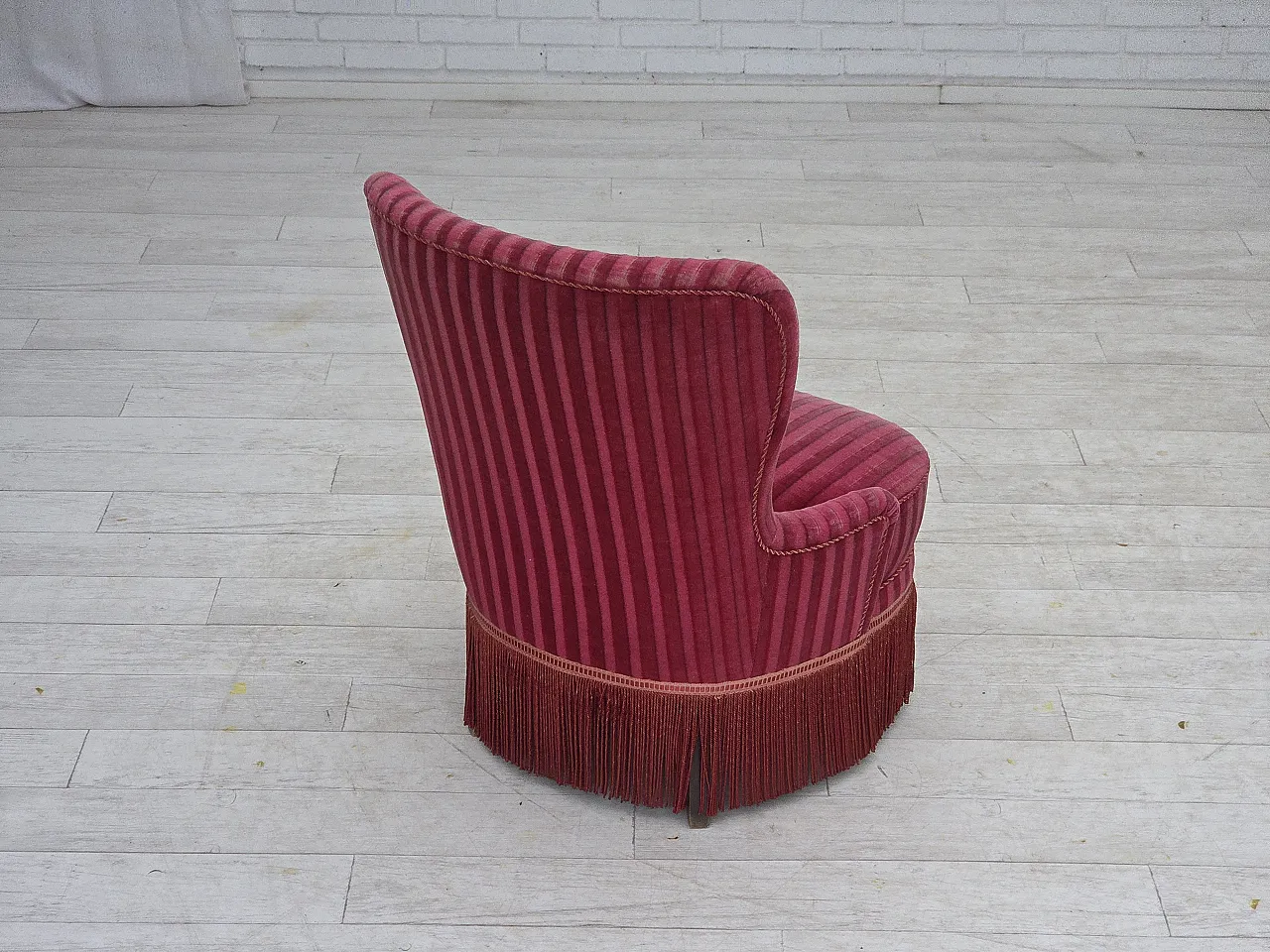 Danish armchair, striped red velour, 1960s 9