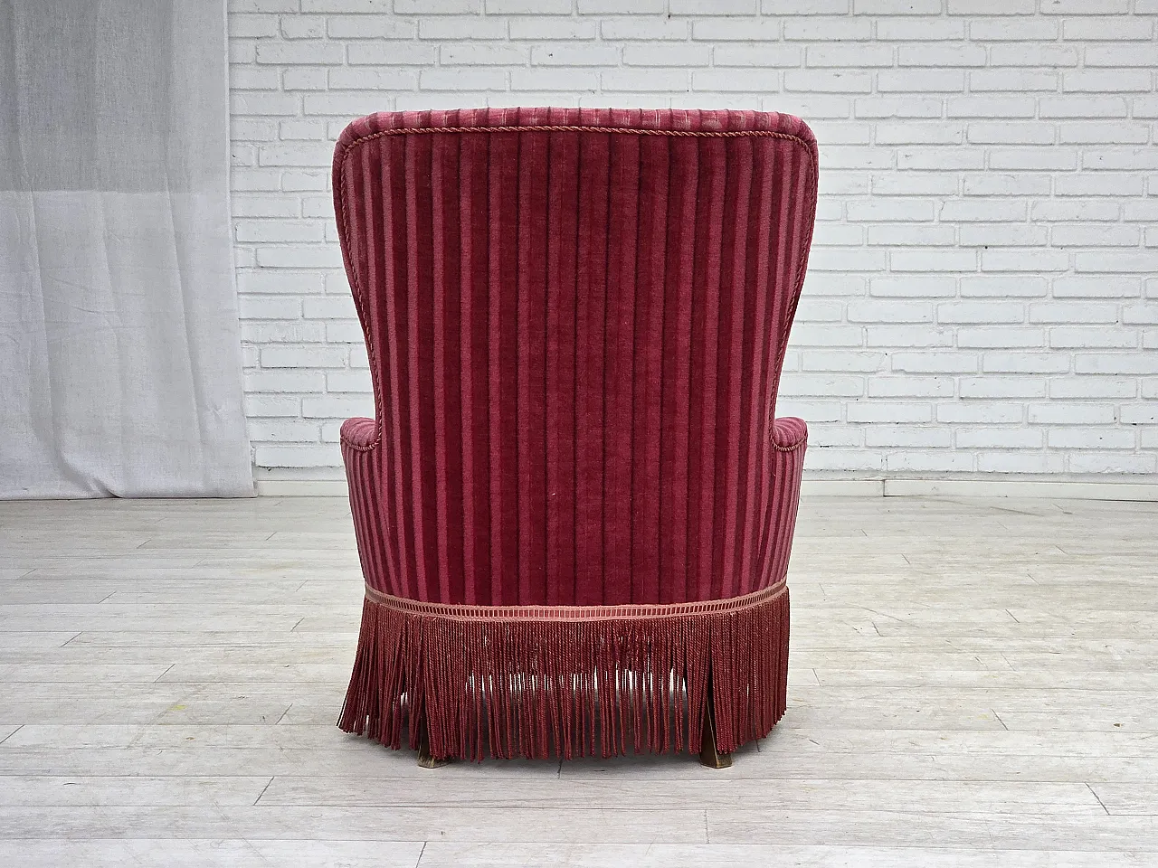Danish armchair, striped red velour, 1960s 10