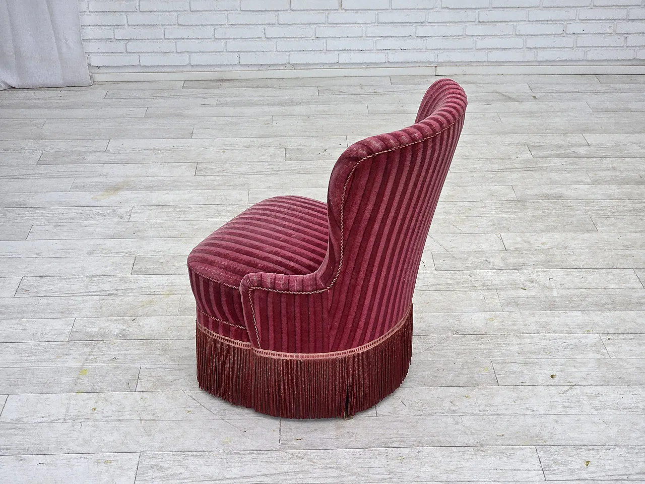 Danish armchair, striped red velour, 1960s 11