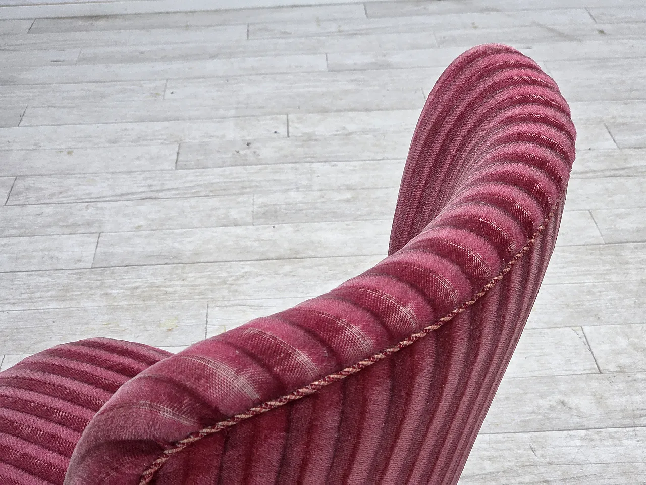 Danish armchair, striped red velour, 1960s 12