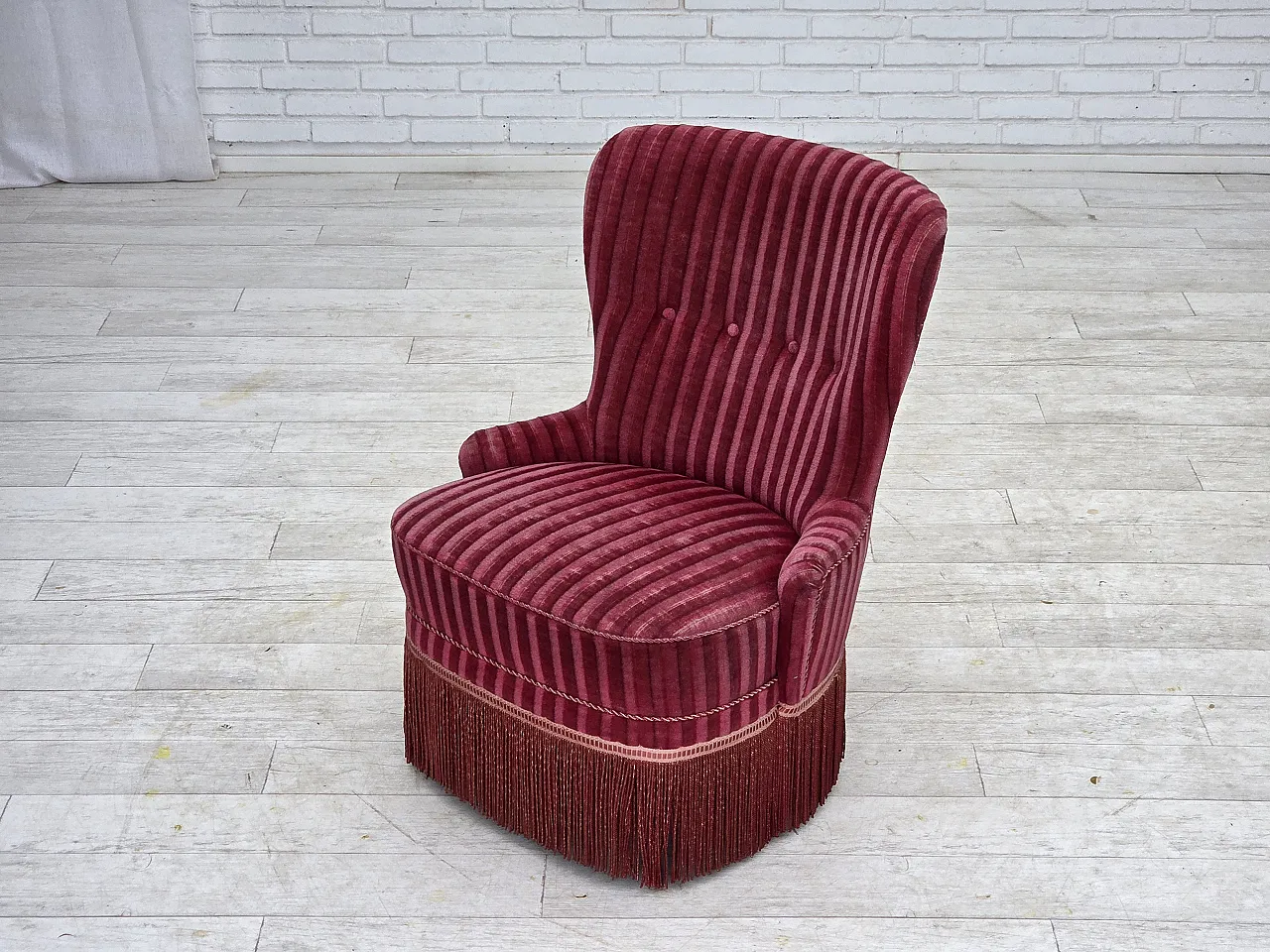 Danish armchair, striped red velour, 1960s 13
