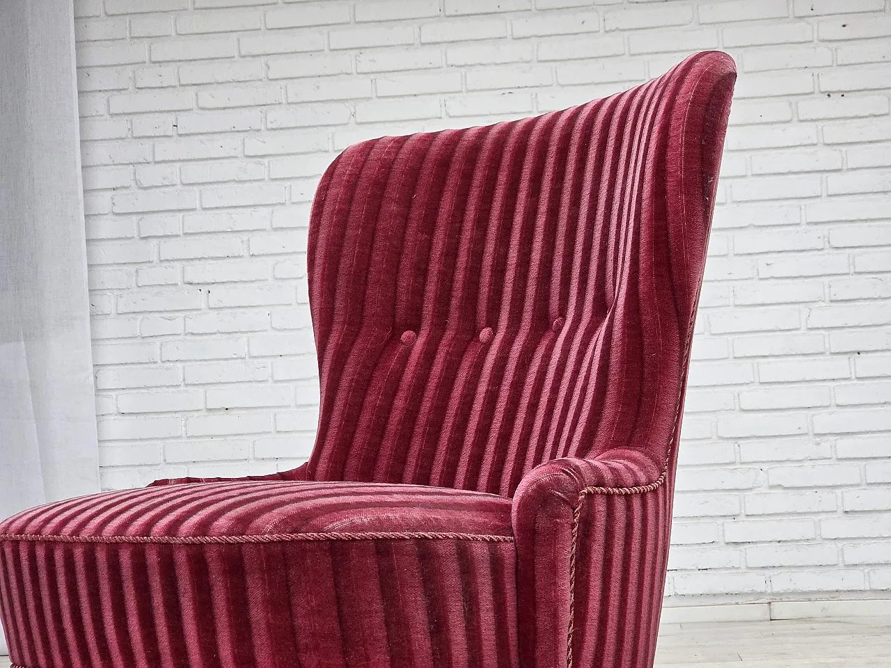 Danish armchair, striped red velour, 1960s 14