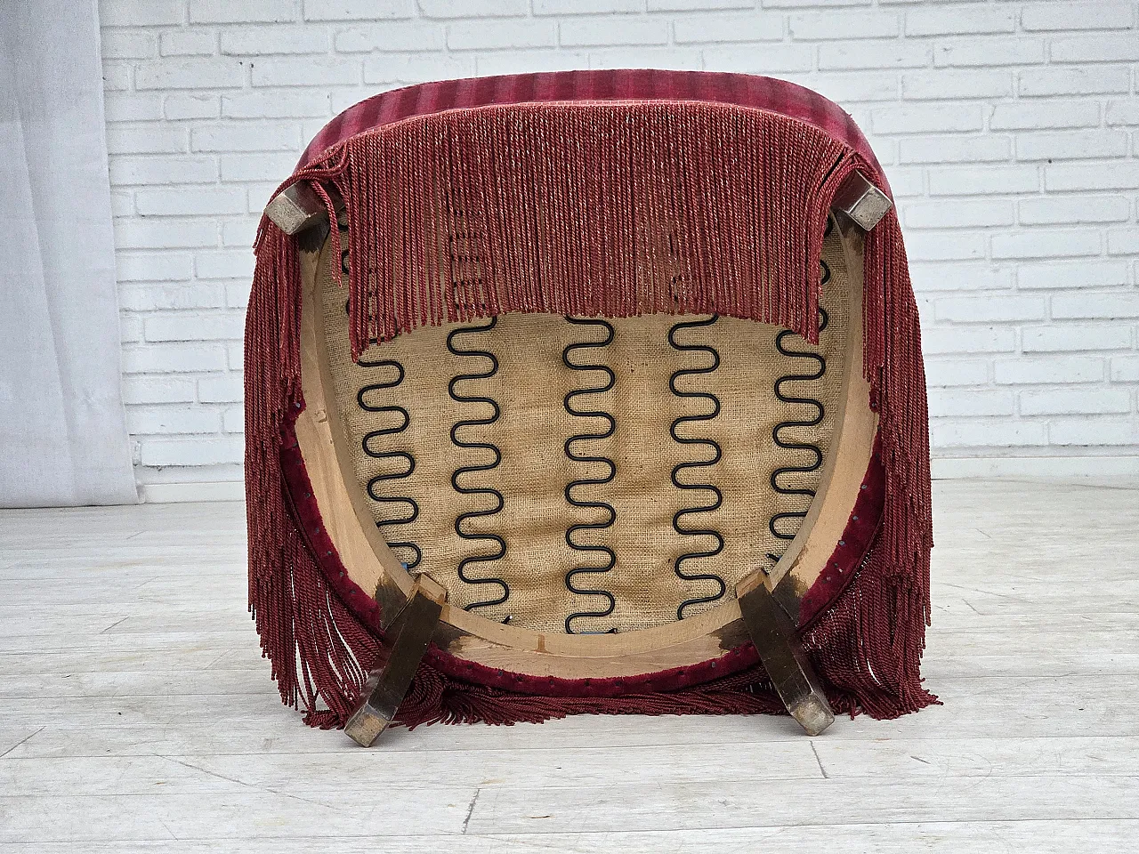 Danish armchair, striped red velour, 1960s 15