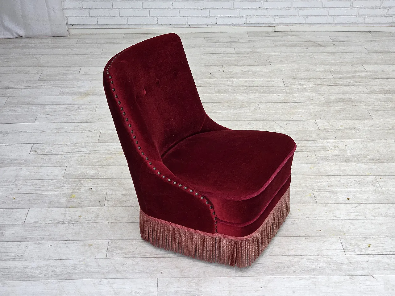 Danish armchair red velour, 1960s 2