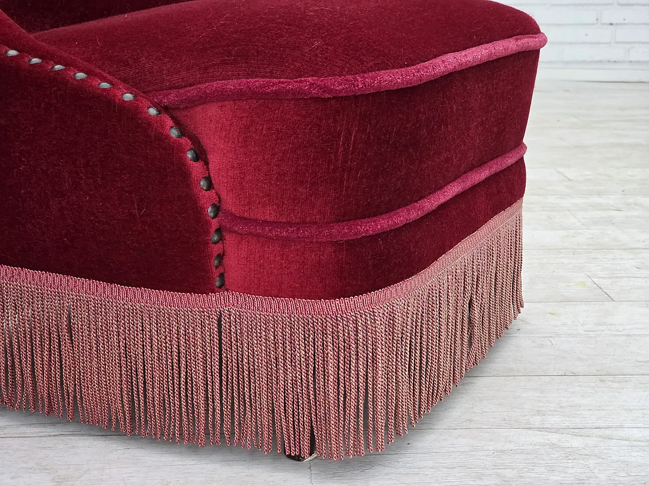 Danish armchair red velour, 1960s 3