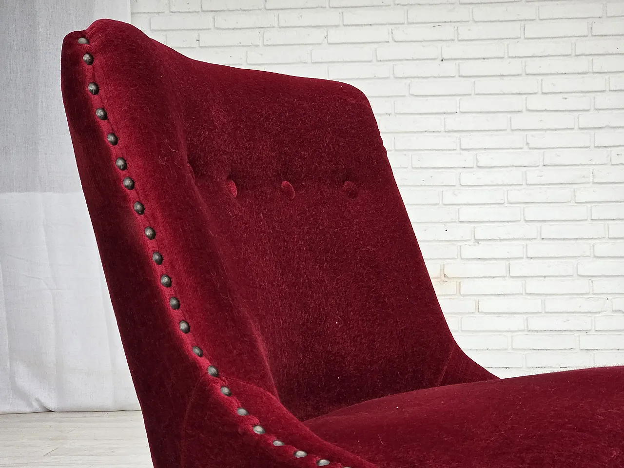 Danish armchair red velour, 1960s 4