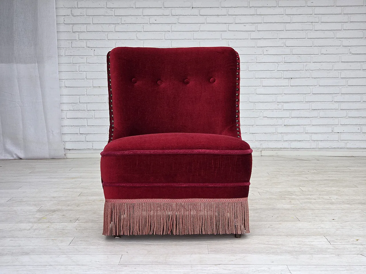Danish armchair red velour, 1960s 7