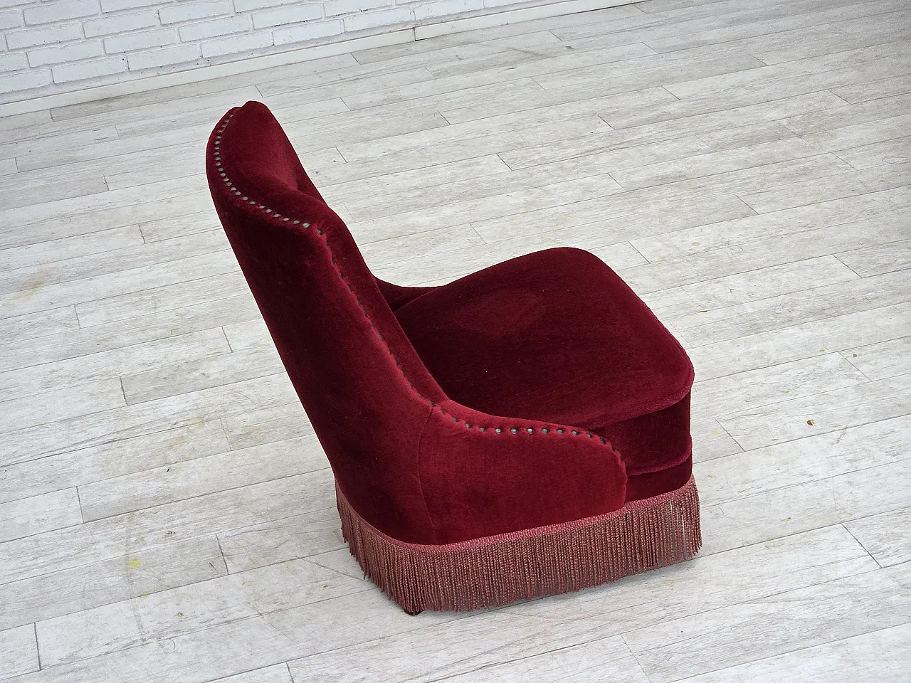 Danish armchair red velour, 1960s 9