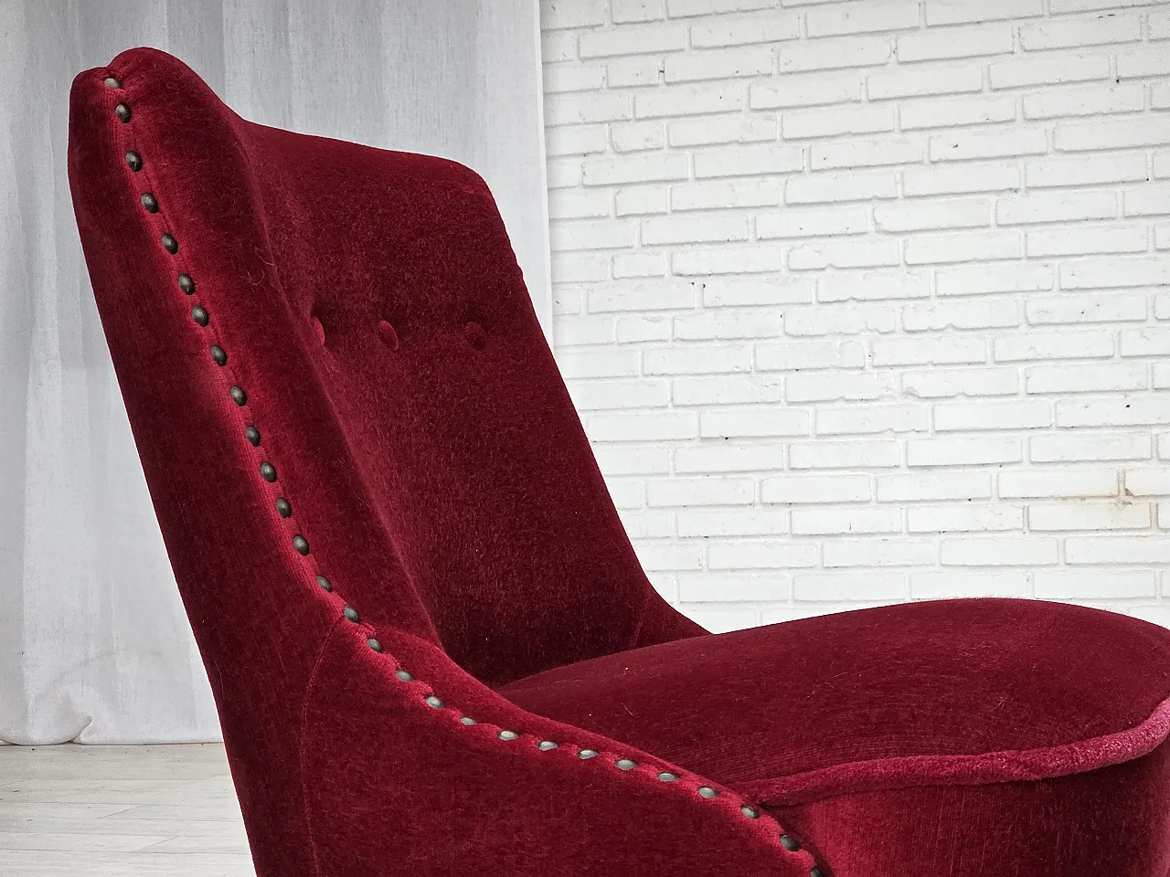 Danish armchair red velour, 1960s 10