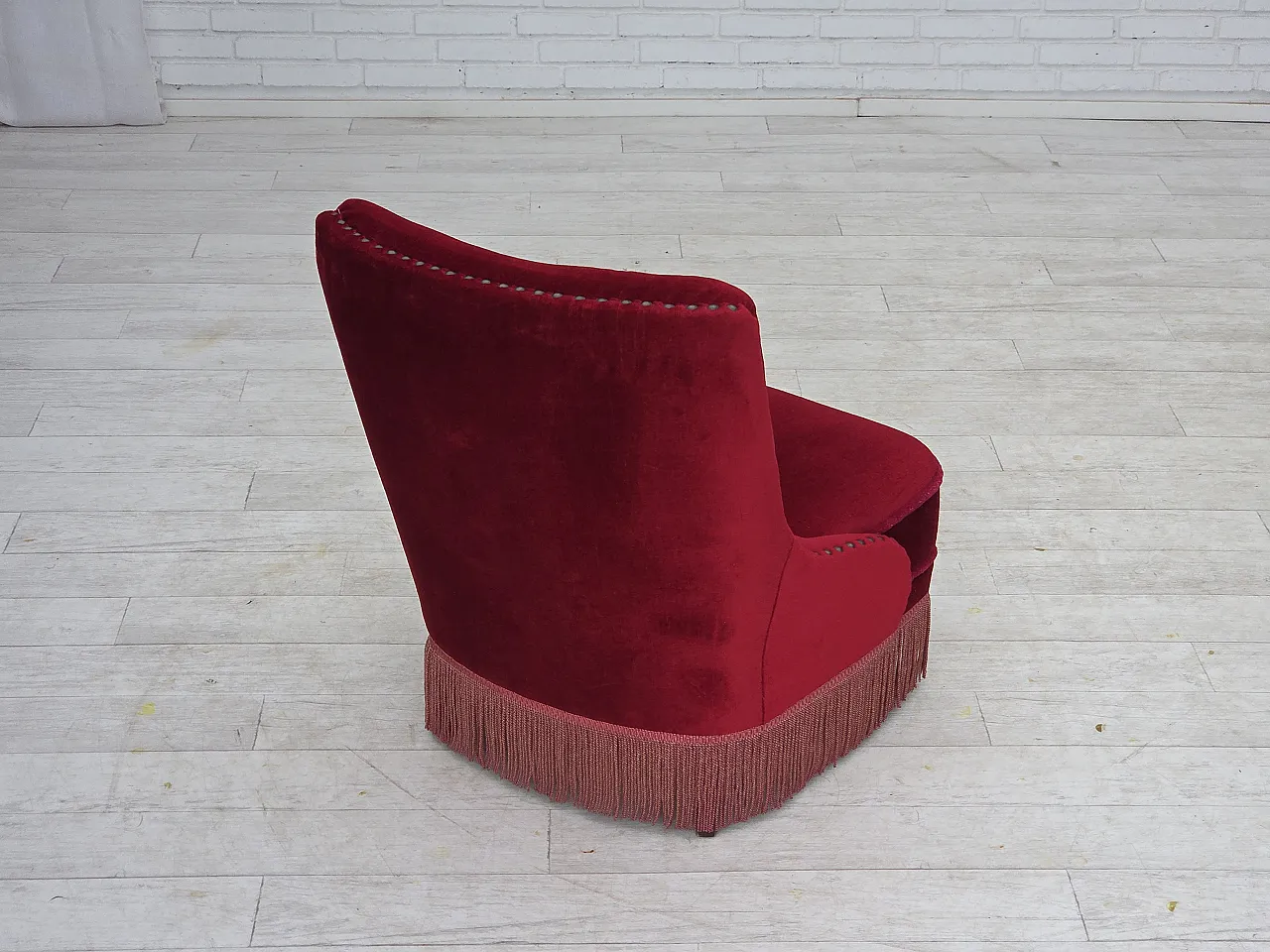 Danish armchair red velour, 1960s 11
