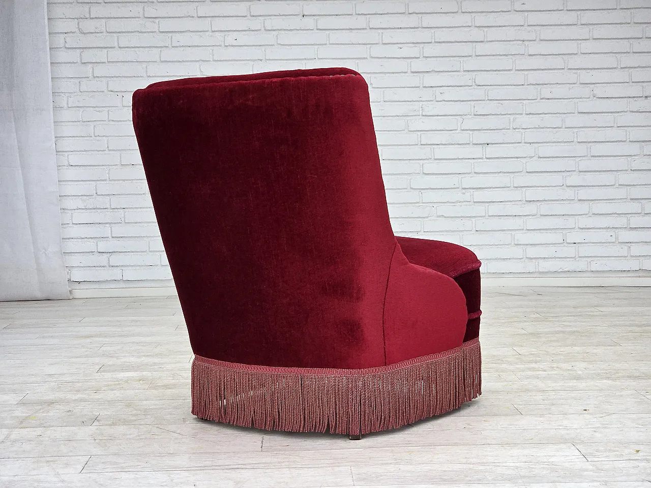 Danish armchair red velour, 1960s 12