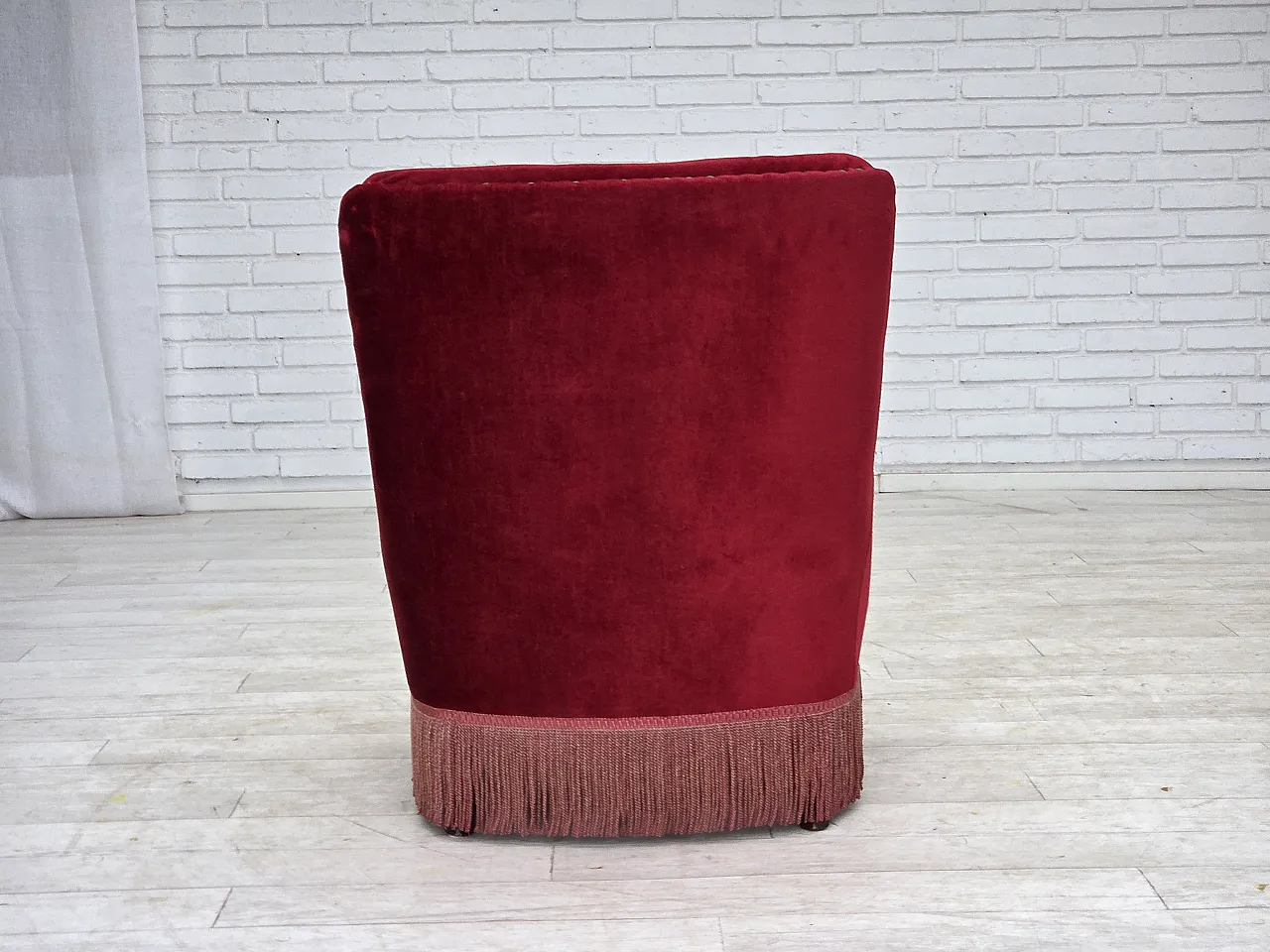 Danish armchair red velour, 1960s 13