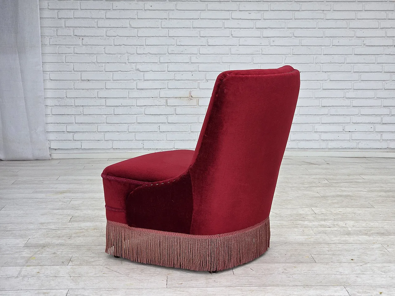 Danish armchair red velour, 1960s 14
