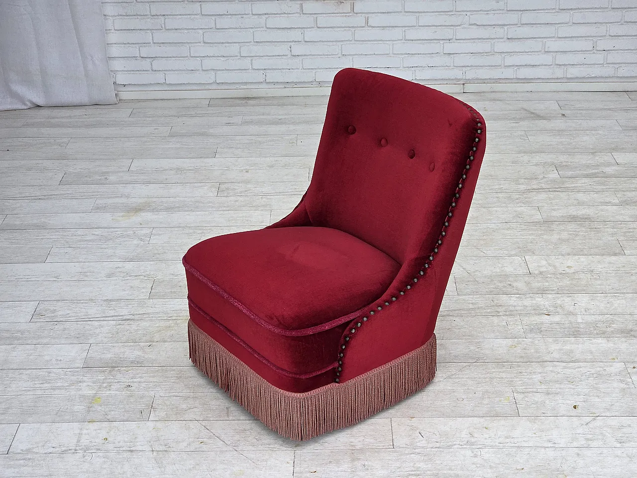 Danish armchair red velour, 1960s 15