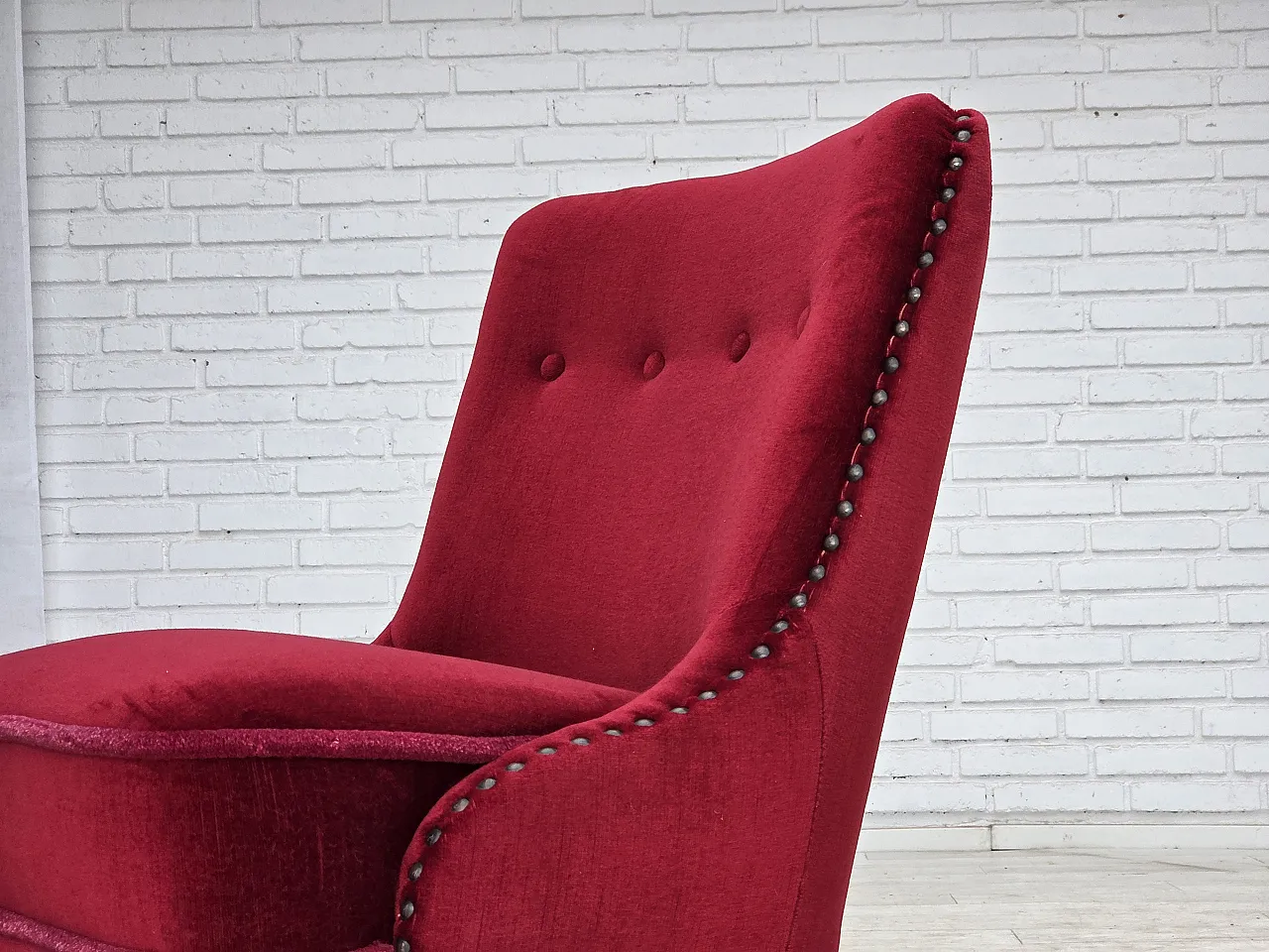 Danish armchair red velour, 1960s 16