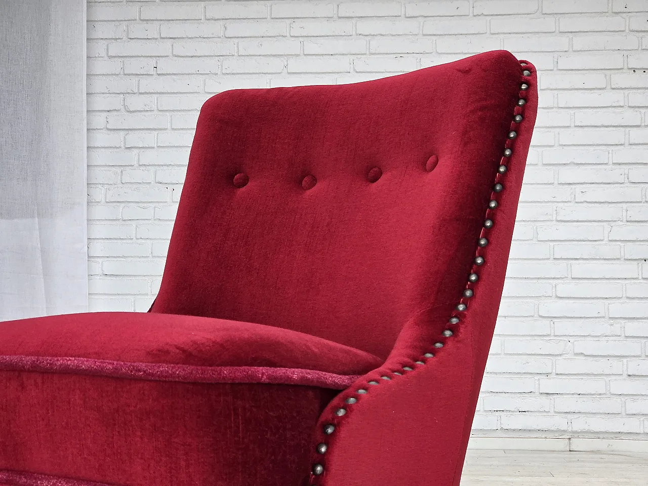 Danish armchair red velour, 1960s 17