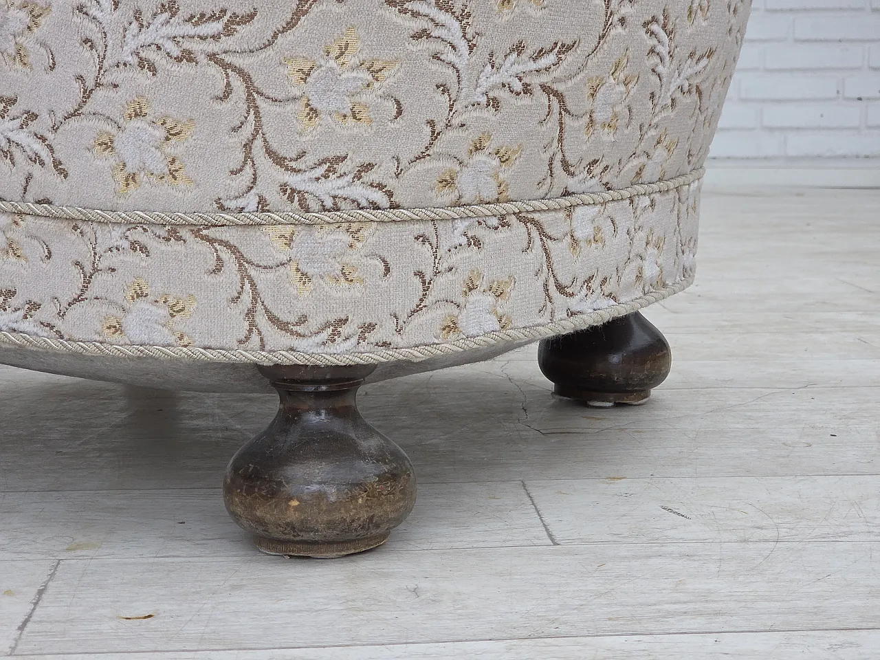 Danish curved armchair, velour, oak wood, 1970s 4