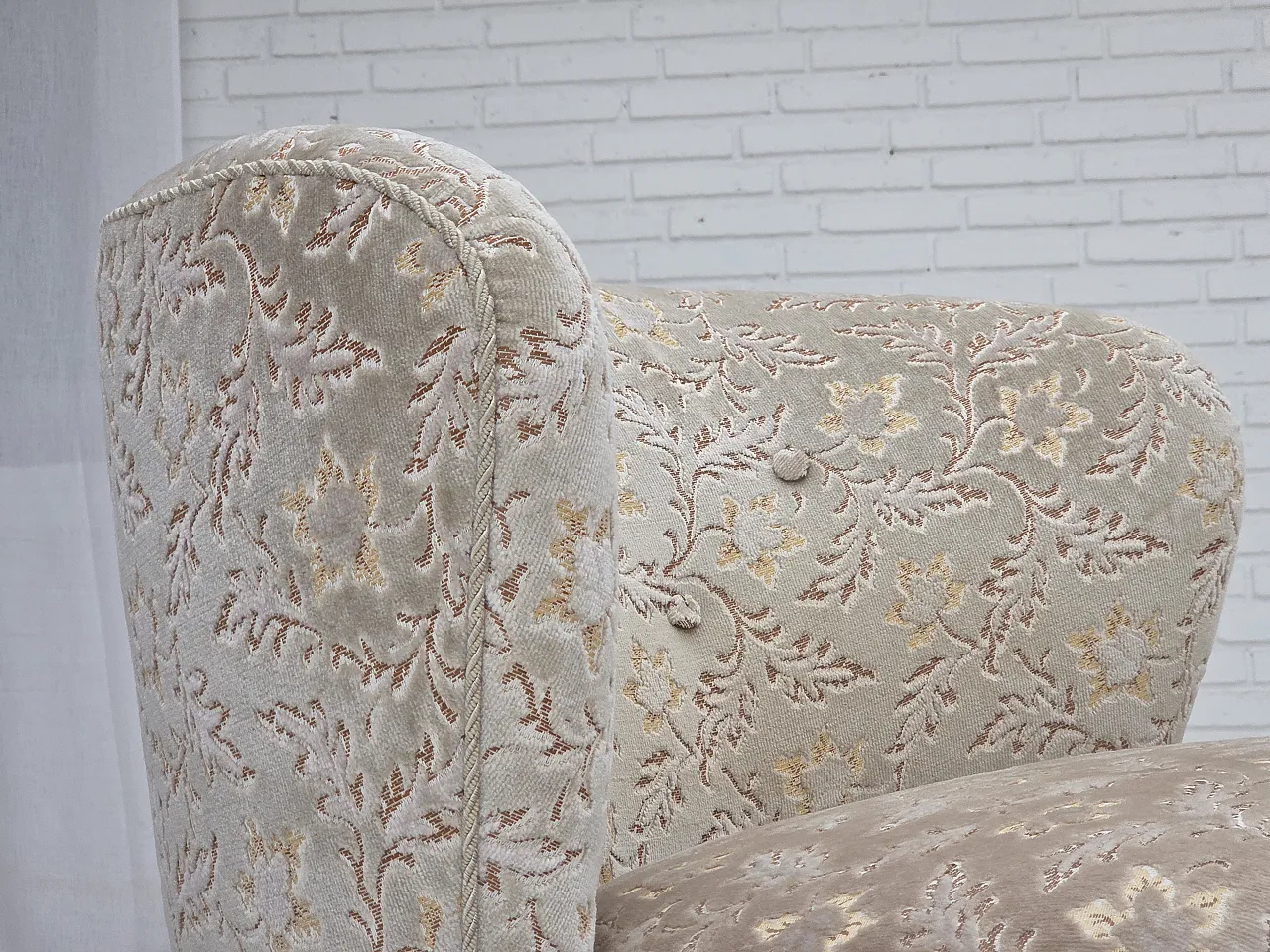 Danish curved armchair, velour, oak wood, 1970s 5