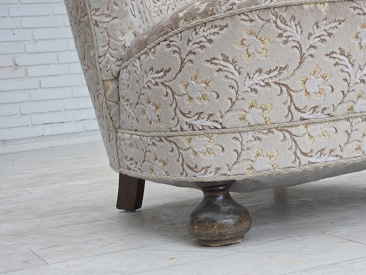 Danish curved armchair, velour, oak wood, 1970s 8