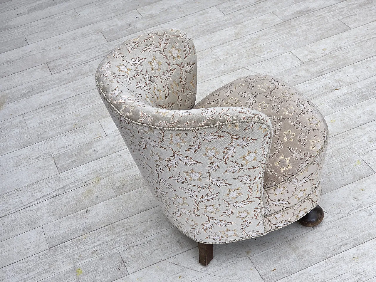 Danish curved armchair, velour, oak wood, 1970s 12