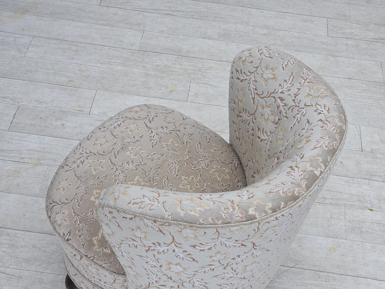 Danish curved armchair, velour, oak wood, 1970s 15