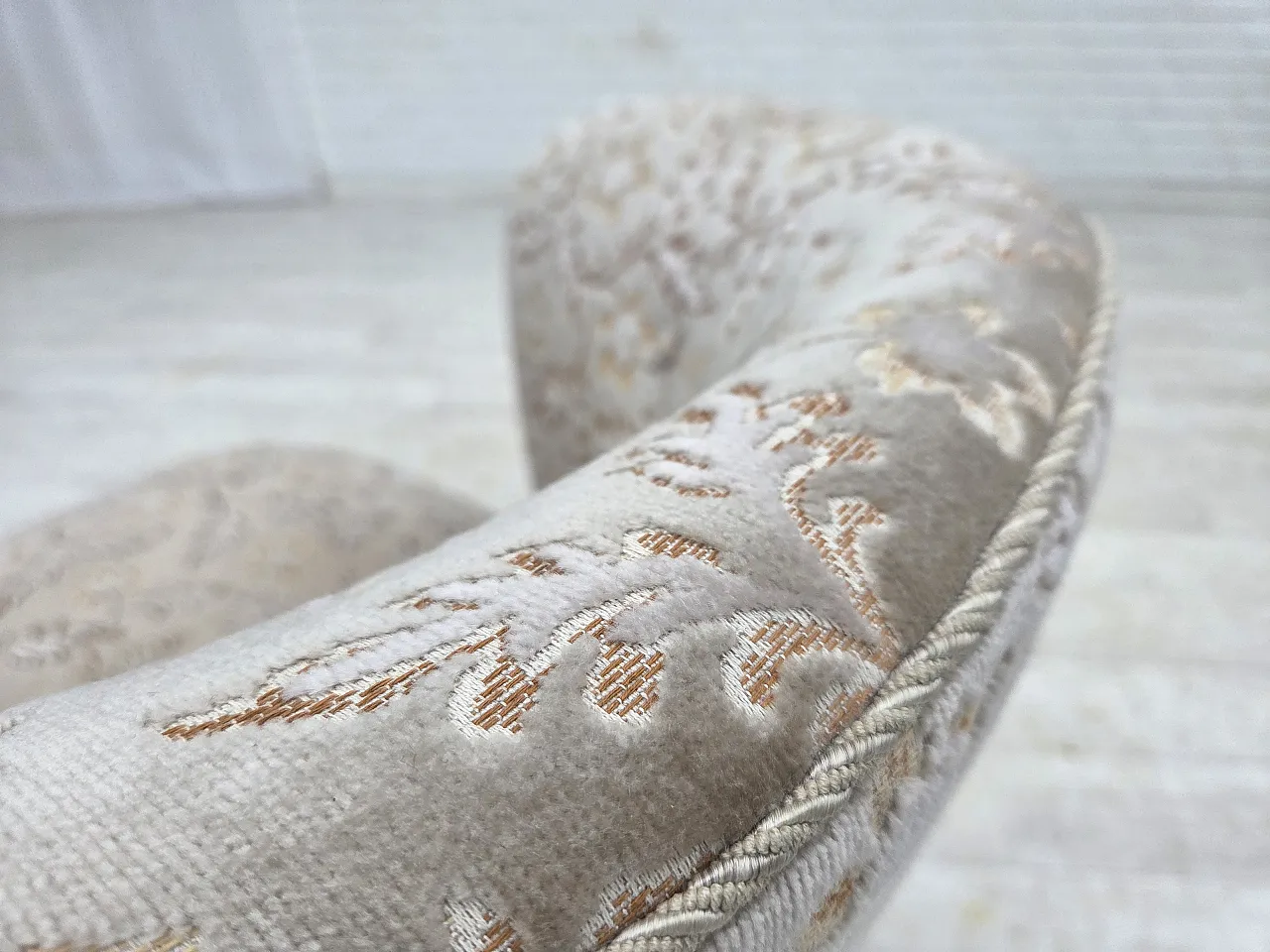 Danish curved armchair, velour, oak wood, 1970s 16