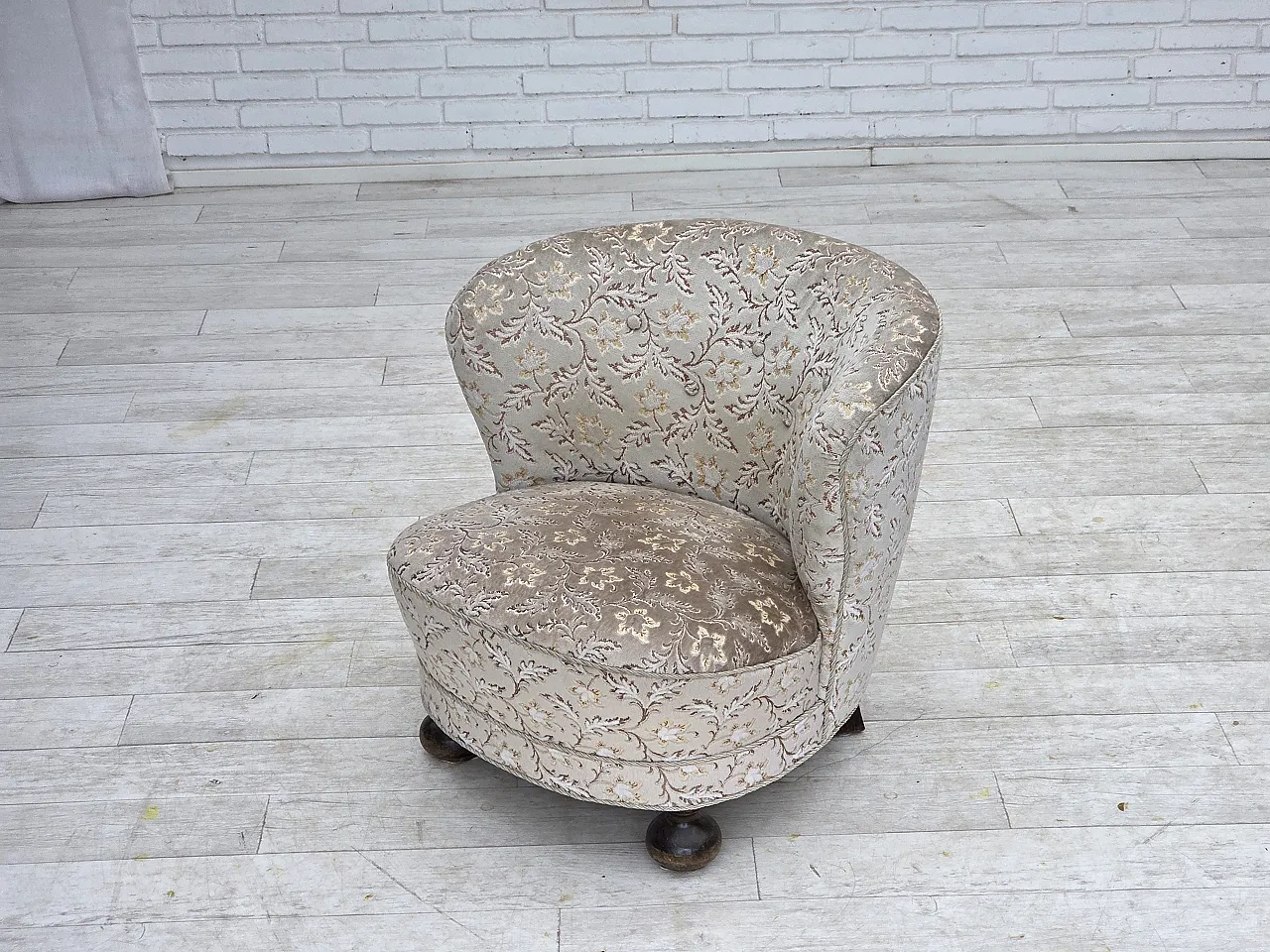 Danish curved armchair, velour, oak wood, 1970s 19