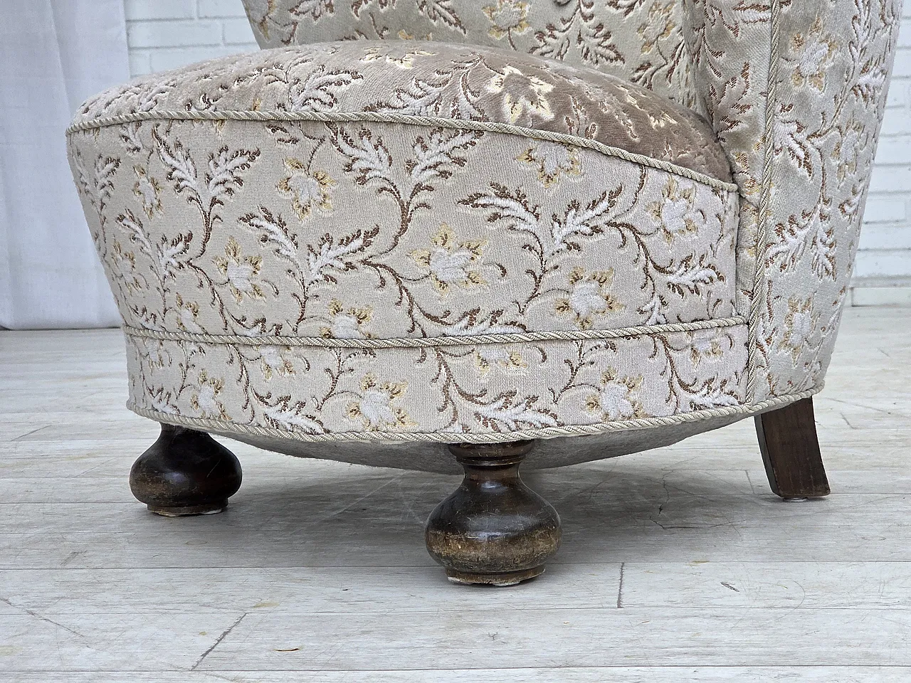 Danish curved armchair, velour, oak wood, 1970s 20