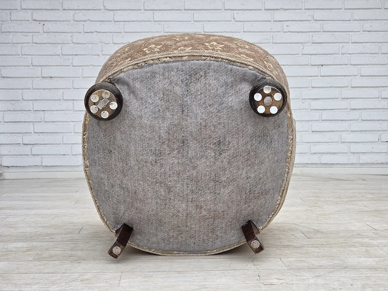 Danish curved armchair, velour, oak wood, 1970s 21