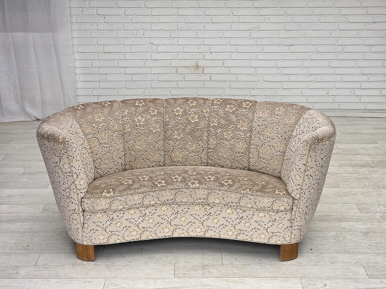 Danish 2-seater Banana sofa, velour, oak wood, 1970s 1