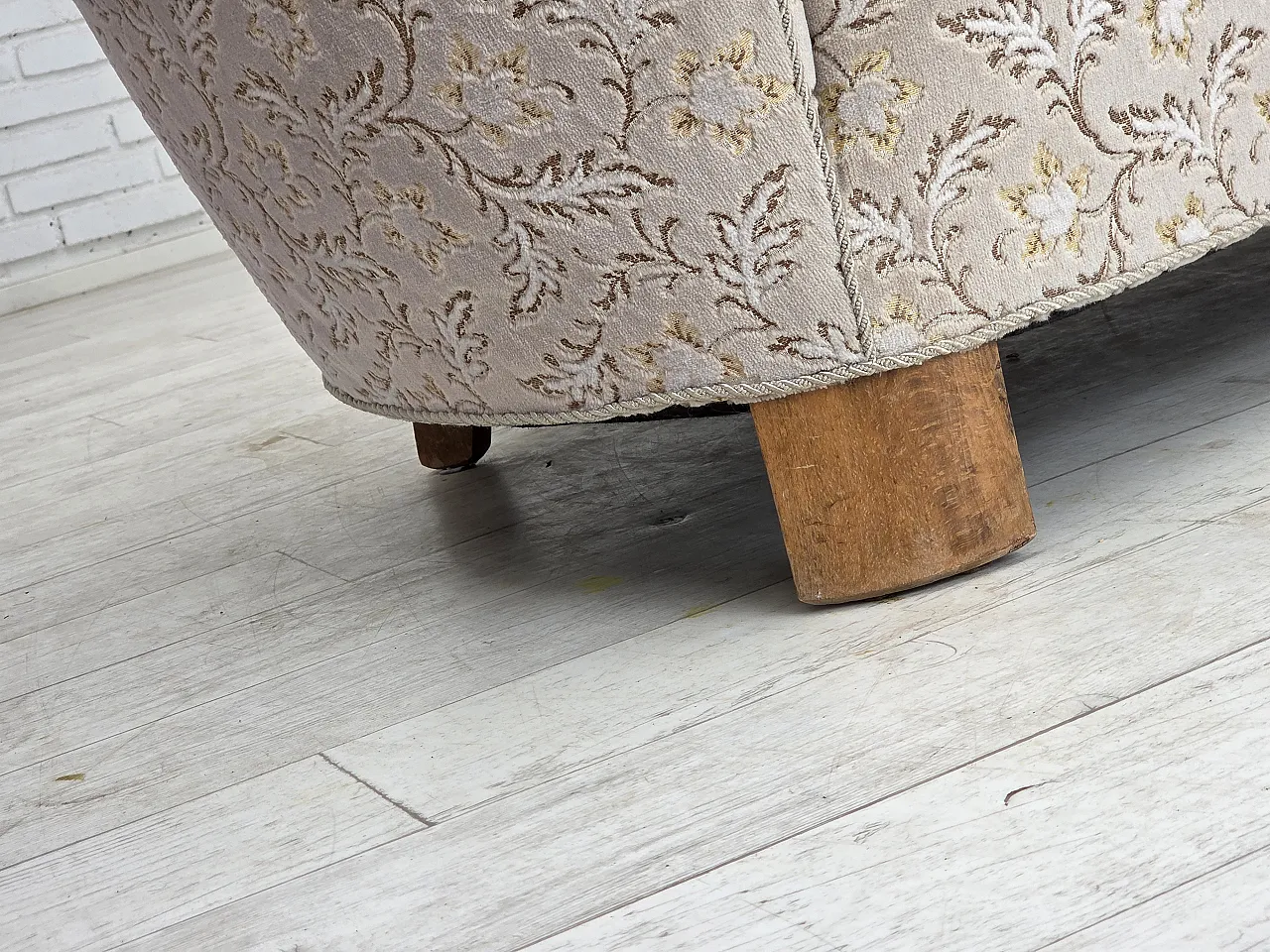 Danish 2-seater Banana sofa, velour, oak wood, 1970s 3