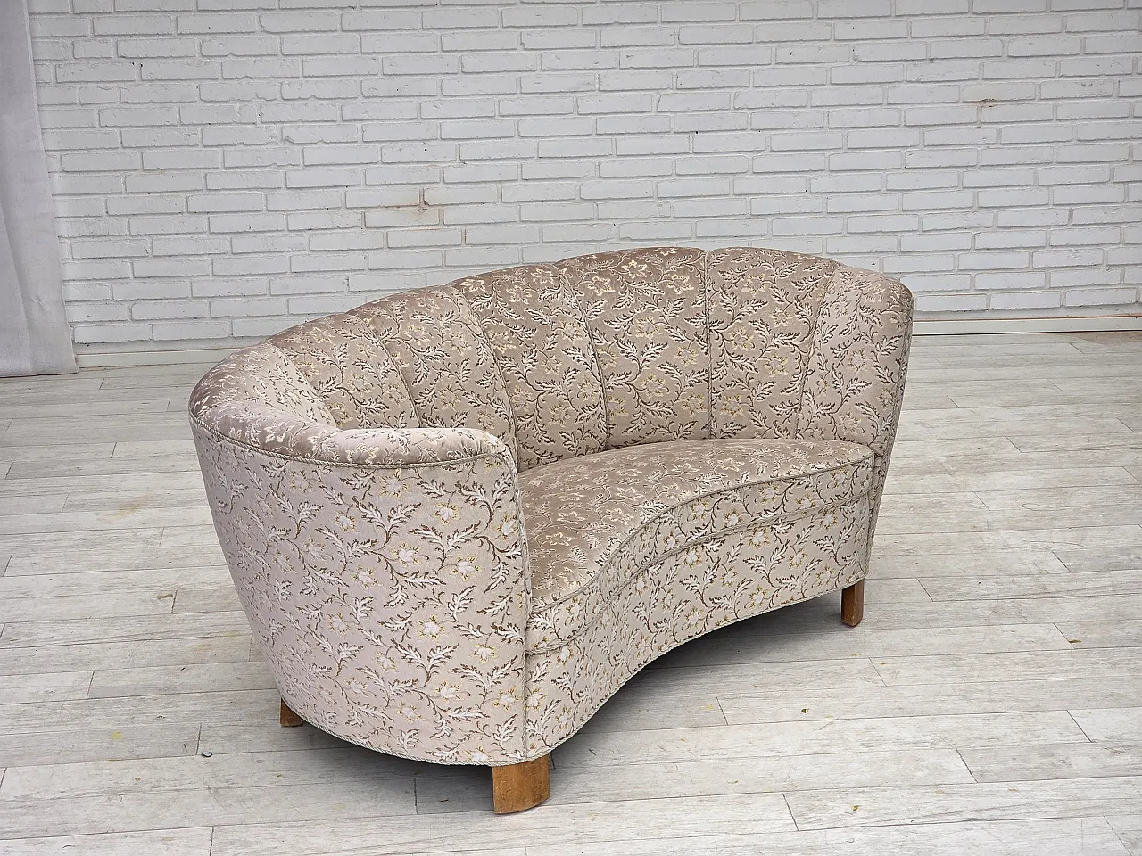 Danish 2-seater Banana sofa, velour, oak wood, 1970s 6