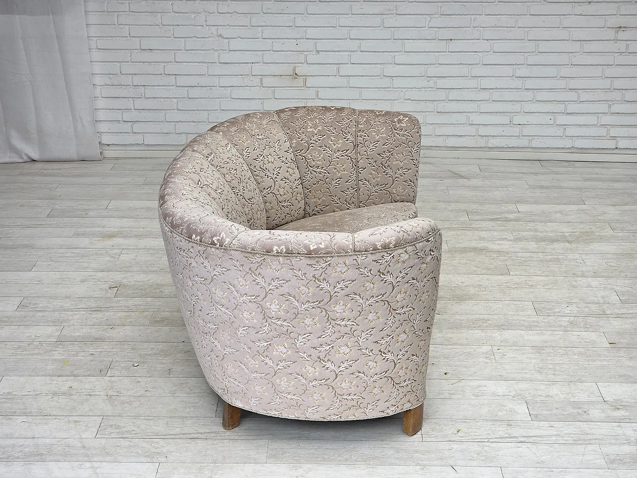 Danish 2-seater Banana sofa, velour, oak wood, 1970s 8