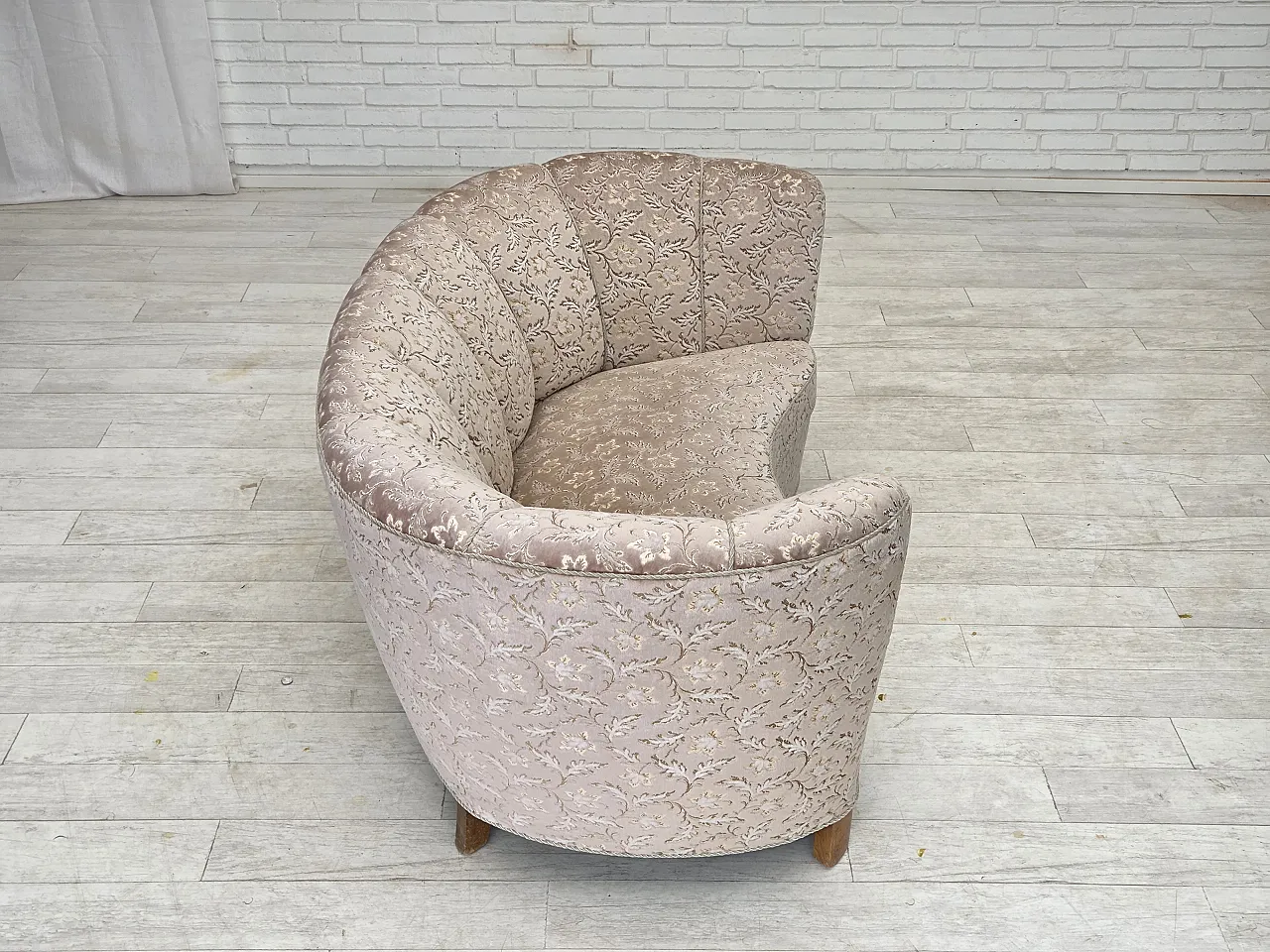 Danish 2-seater Banana sofa, velour, oak wood, 1970s 11