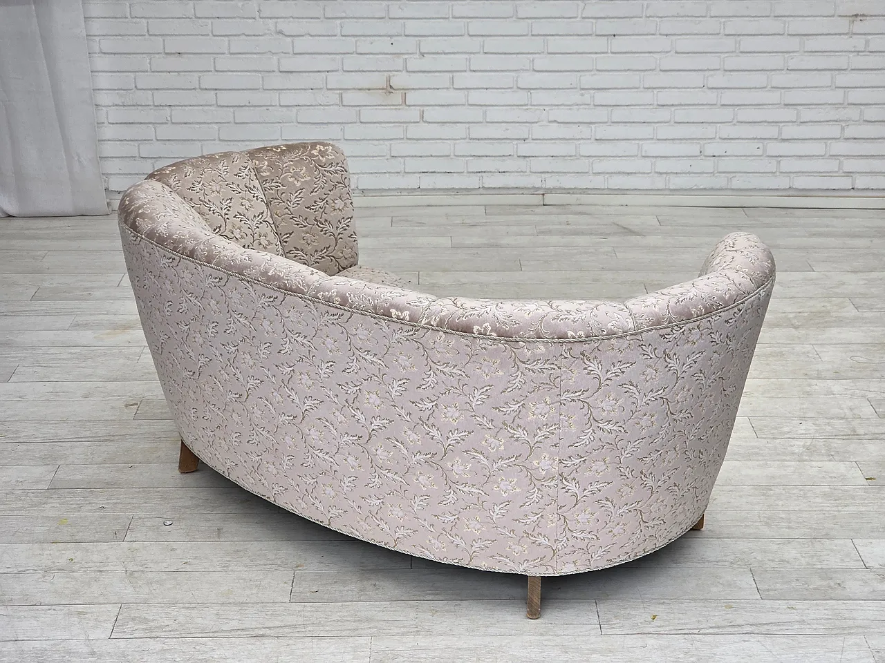 Danish 2-seater Banana sofa, velour, oak wood, 1970s 12
